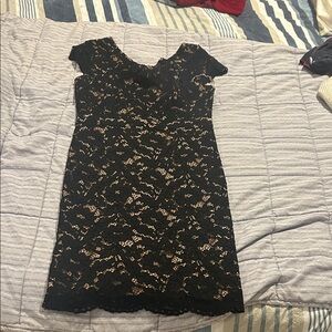 Esley Black Lace Mini Dress with Nude Underlay